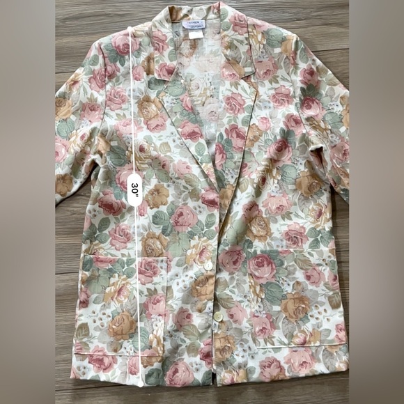 VINTAGE Fashion Crossroads Floral Womens Blazer Pink, Green, and Cream Medium - Picture 8 of 9